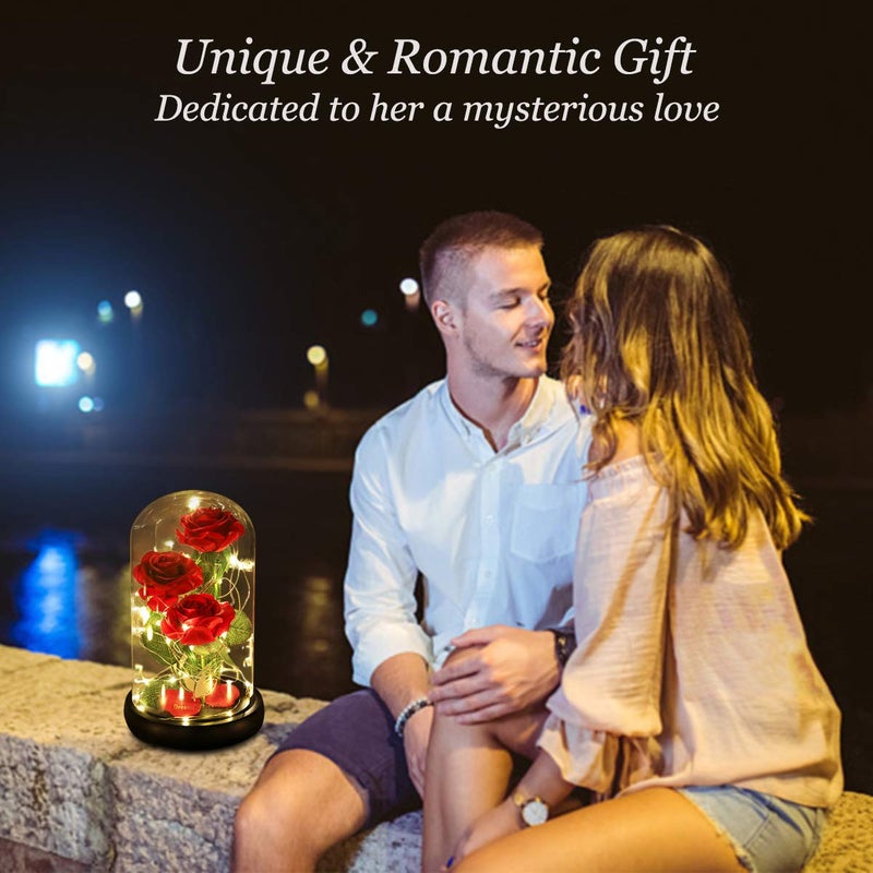Dream of Flowers Beauty and The Beast Rose, Classic Red Rose with LED Lights and Falling Petals, Gifts for Women, Birthday Gifts for Women, Light Up Rose in Glass Dome, Valentine's Day Gifts for her - Image 5